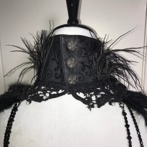 Gothic Lolita Victorian Visual Kei EGL Sculpted Lace & Feather Collar Top OS - Picture 7 of 7